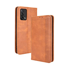Leather Case Stands Flip Cover Holder BY4 for Oppo F19s Brown
