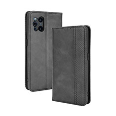 Leather Case Stands Flip Cover Holder BY4 for Oppo Find X3 5G Black
