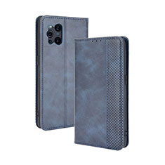 Leather Case Stands Flip Cover Holder BY4 for Oppo Find X3 5G Blue
