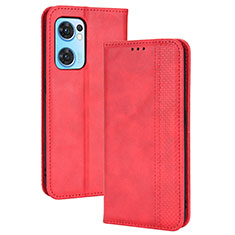 Leather Case Stands Flip Cover Holder BY4 for Oppo Find X5 Lite 5G Red