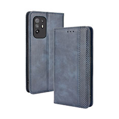 Leather Case Stands Flip Cover Holder BY4 for Oppo Reno5 Z 5G Blue