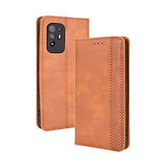 Leather Case Stands Flip Cover Holder BY4 for Oppo Reno5 Z 5G Brown