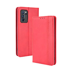 Leather Case Stands Flip Cover Holder BY4 for Oppo Reno6 Pro 5G India Red