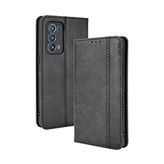 Leather Case Stands Flip Cover Holder BY4 for Oppo Reno6 Pro+ Plus 5G Black