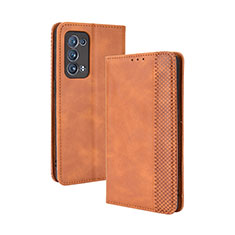 Leather Case Stands Flip Cover Holder BY4 for Oppo Reno6 Pro+ Plus 5G Brown