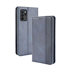 Leather Case Stands Flip Cover Holder BY4 for Oppo Reno6 Z 5G Blue