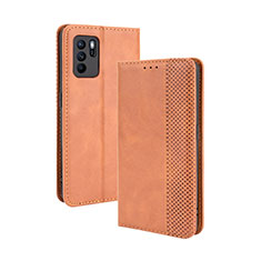 Leather Case Stands Flip Cover Holder BY4 for Oppo Reno6 Z 5G Brown