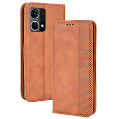 Leather Case Stands Flip Cover Holder BY4 for Oppo Reno7 4G Brown