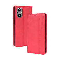 Leather Case Stands Flip Cover Holder BY4 for Oppo Reno7 Lite 5G Red