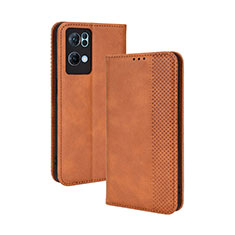 Leather Case Stands Flip Cover Holder BY4 for Oppo Reno7 Pro 5G Brown