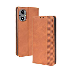 Leather Case Stands Flip Cover Holder BY4 for Oppo Reno7 Z 5G Brown