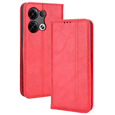 Leather Case Stands Flip Cover Holder BY4 for Oppo Reno8 5G Red