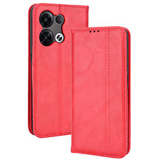 Leather Case Stands Flip Cover Holder BY4 for Oppo Reno8 Pro+ Plus 5G Red