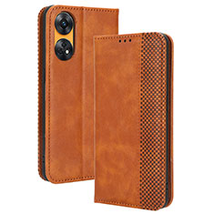 Leather Case Stands Flip Cover Holder BY4 for Oppo Reno8 T 4G Brown