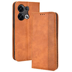 Leather Case Stands Flip Cover Holder BY4 for Oppo Reno9 Pro+ Plus 5G Brown