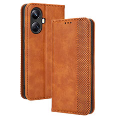 Leather Case Stands Flip Cover Holder BY4 for Realme 10 Pro+ Plus 5G Brown