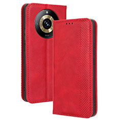 Leather Case Stands Flip Cover Holder BY4 for Realme 11 Pro 5G Red