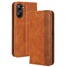 Leather Case Stands Flip Cover Holder BY4 for Realme V30t 5G Brown