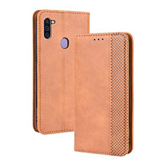 Leather Case Stands Flip Cover Holder BY4 for Samsung Galaxy A11 Brown