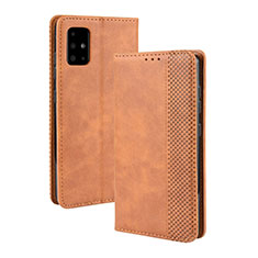 Leather Case Stands Flip Cover Holder BY4 for Samsung Galaxy A51 5G Brown
