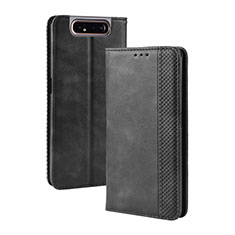 Leather Case Stands Flip Cover Holder BY4 for Samsung Galaxy A80 Black