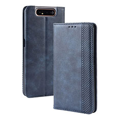 Leather Case Stands Flip Cover Holder BY4 for Samsung Galaxy A80 Blue