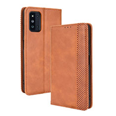 Leather Case Stands Flip Cover Holder BY4 for Samsung Galaxy F52 5G Brown