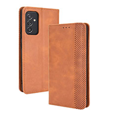 Leather Case Stands Flip Cover Holder BY4 for Samsung Galaxy M14 5G Brown