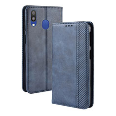 Leather Case Stands Flip Cover Holder BY4 for Samsung Galaxy M20 Blue