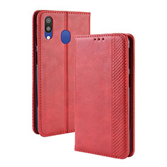 Leather Case Stands Flip Cover Holder BY4 for Samsung Galaxy M20 Red