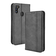 Leather Case Stands Flip Cover Holder BY4 for Samsung Galaxy M21 (2021) Black
