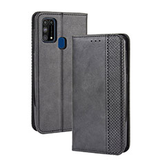Leather Case Stands Flip Cover Holder BY4 for Samsung Galaxy M21s Black