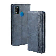Leather Case Stands Flip Cover Holder BY4 for Samsung Galaxy M30s Blue