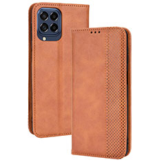 Leather Case Stands Flip Cover Holder BY4 for Samsung Galaxy M33 5G Brown