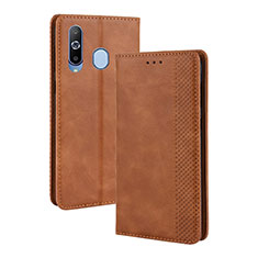 Leather Case Stands Flip Cover Holder BY4 for Samsung Galaxy M40 Brown