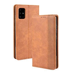 Leather Case Stands Flip Cover Holder BY4 for Samsung Galaxy M51 Brown