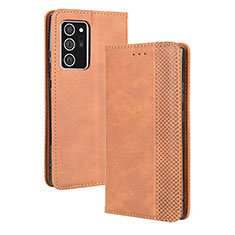 Leather Case Stands Flip Cover Holder BY4 for Samsung Galaxy Note 20 5G Brown