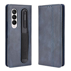 Leather Case Stands Flip Cover Holder BY4 for Samsung Galaxy Z Fold3 5G Blue