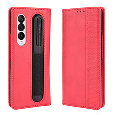 Leather Case Stands Flip Cover Holder BY4 for Samsung Galaxy Z Fold4 5G Red