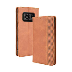 Leather Case Stands Flip Cover Holder BY4 for Sharp Aquos R6 Brown