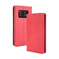 Leather Case Stands Flip Cover Holder BY4 for Sharp Aquos R6 Red
