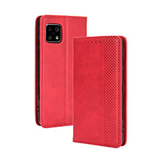 Leather Case Stands Flip Cover Holder BY4 for Sharp Aquos Sense4 Basic Red