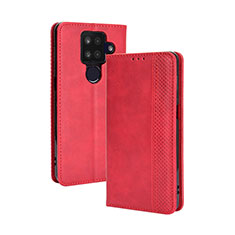 Leather Case Stands Flip Cover Holder BY4 for Sharp Aquos Sense4 Plus Red