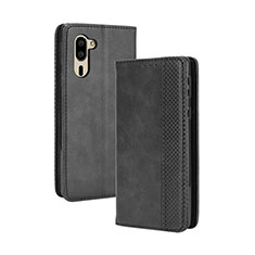 Leather Case Stands Flip Cover Holder BY4 for Sharp Simple Sumaho 5 Black