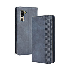 Leather Case Stands Flip Cover Holder BY4 for Sharp Simple Sumaho 5 Blue