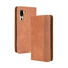 Leather Case Stands Flip Cover Holder BY4 for Sharp Simple Sumaho 5 Brown