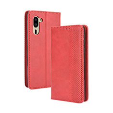 Leather Case Stands Flip Cover Holder BY4 for Sharp Simple Sumaho 5 Red