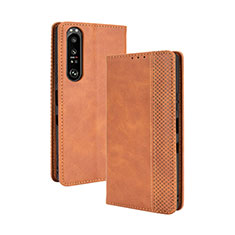 Leather Case Stands Flip Cover Holder BY4 for Sony Xperia 1 III Brown