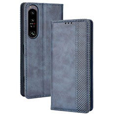 Leather Case Stands Flip Cover Holder BY4 for Sony Xperia 1 IV Blue