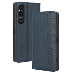 Leather Case Stands Flip Cover Holder BY4 for Sony Xperia 1 V Blue